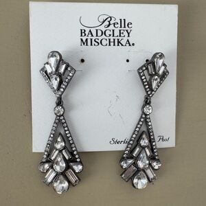 Badgley Mischka Art Deco Statement Drop Earrings With Clear Crystals